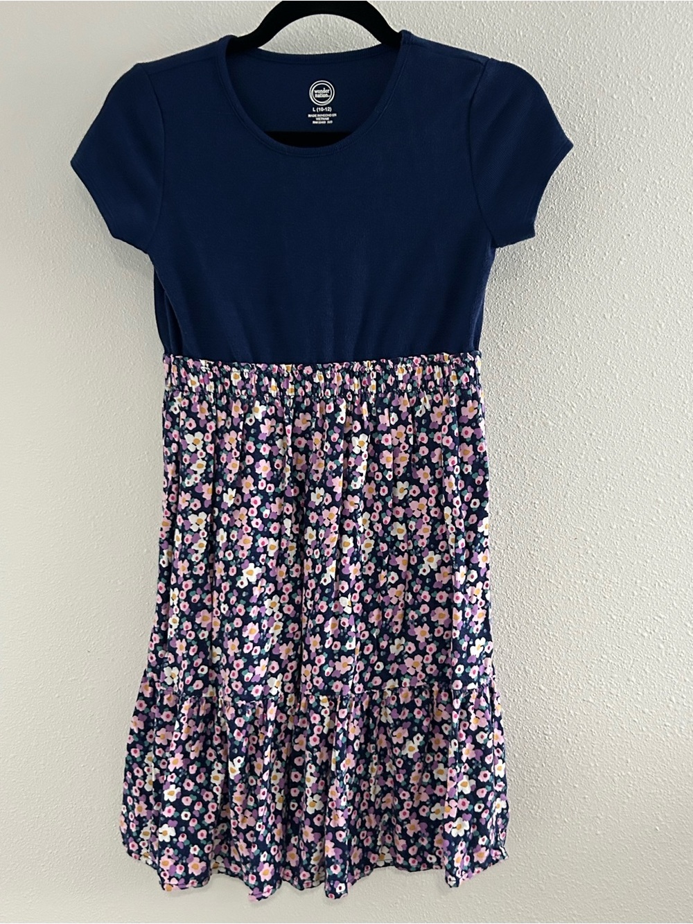 wonder nation Navy Top Pink Floral Tiered Dress